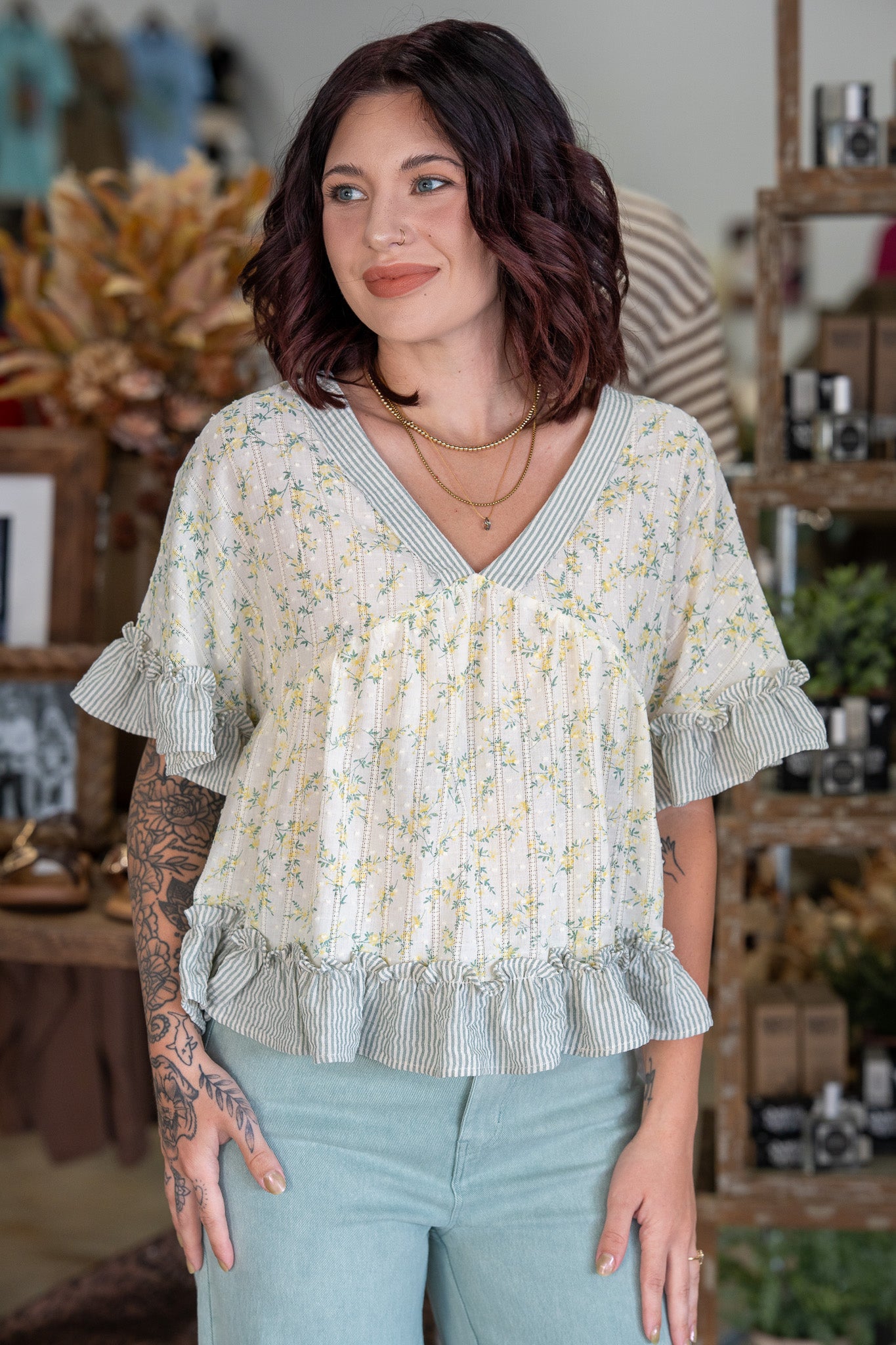 Lori Floral Ruffle Hem Blouse