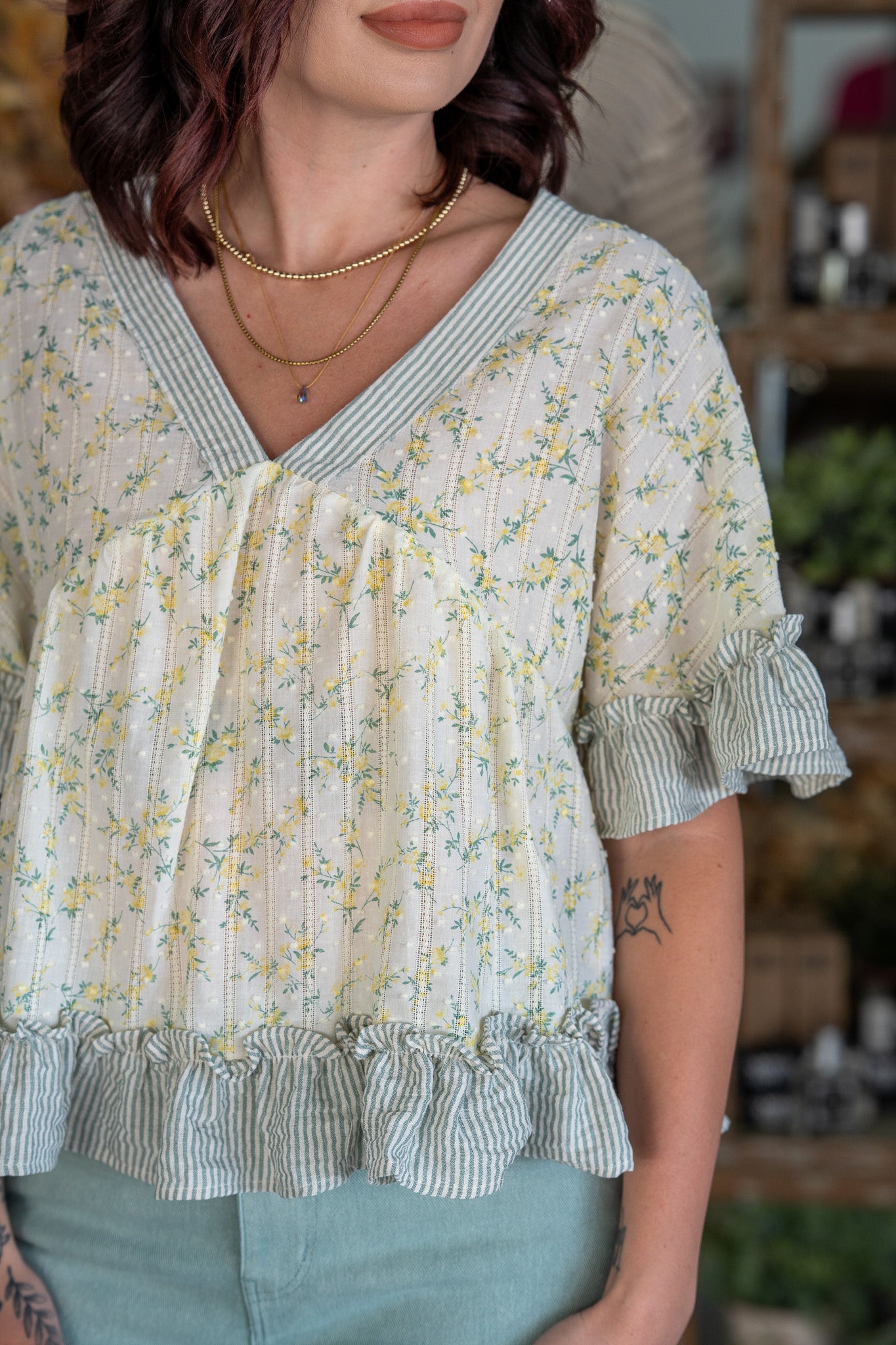 Lori Floral Ruffle Hem Blouse
