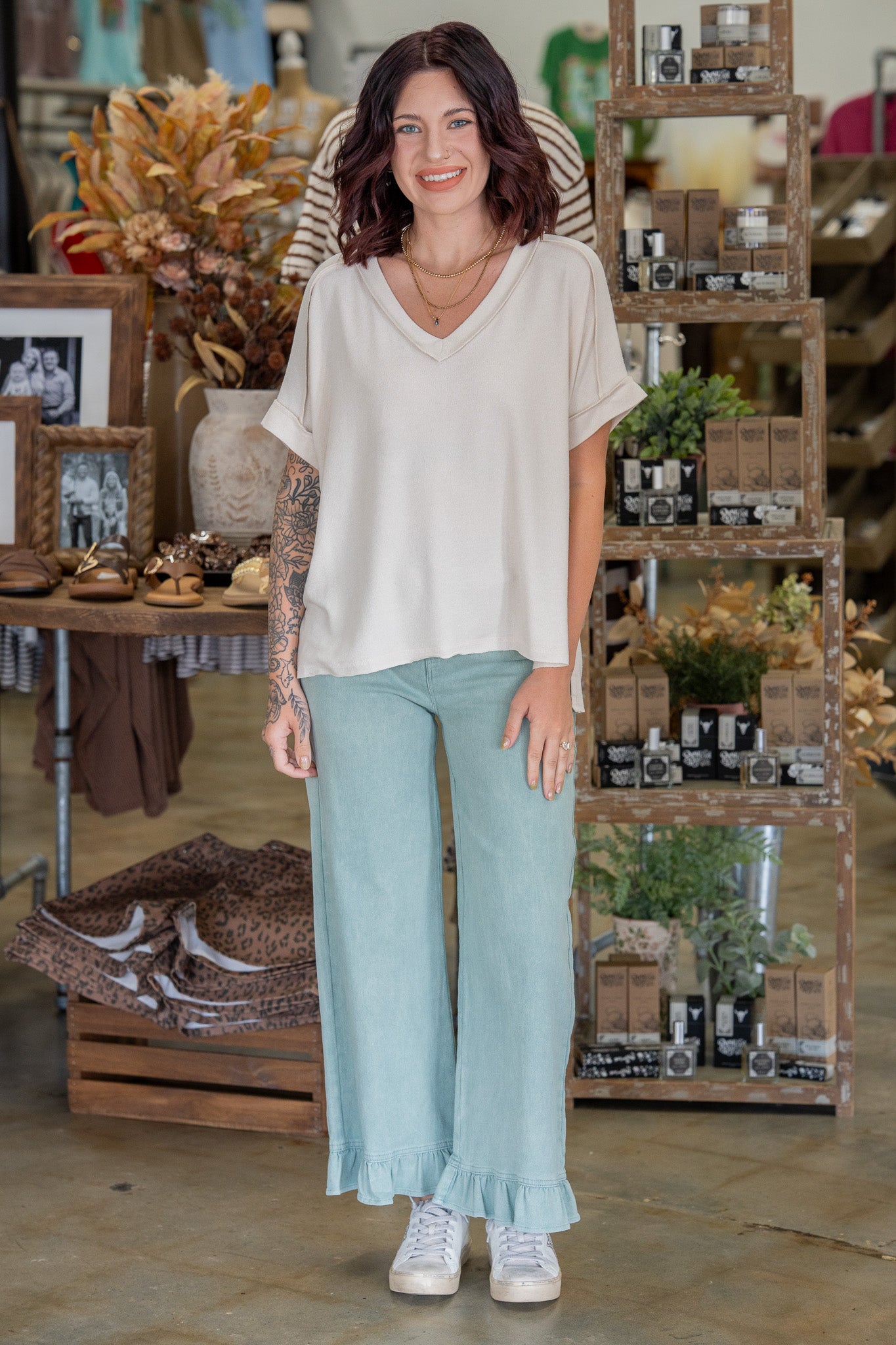 Must Have Sand Beige Hacci V-Neck