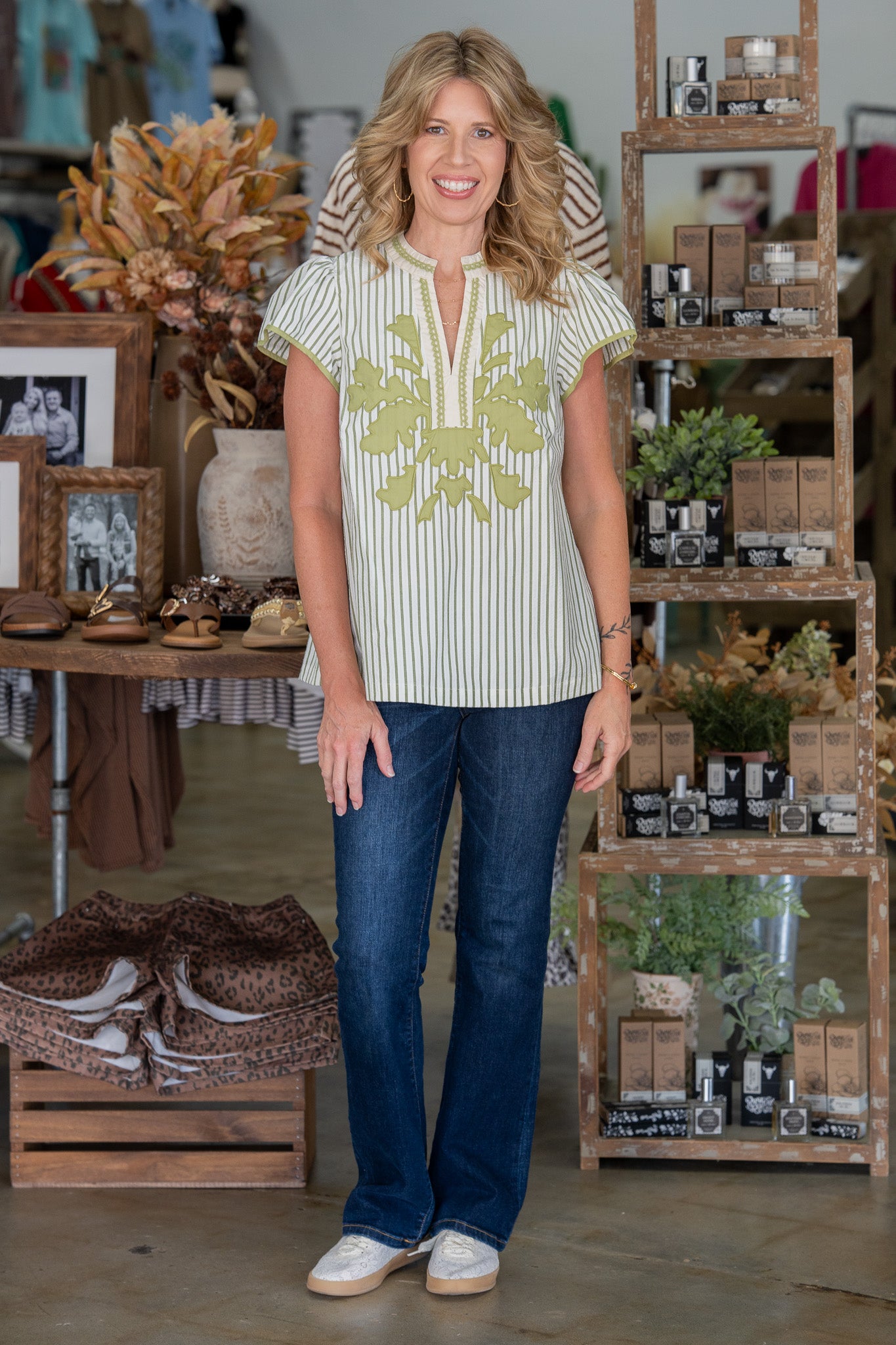 Audree Green Embroidered Top