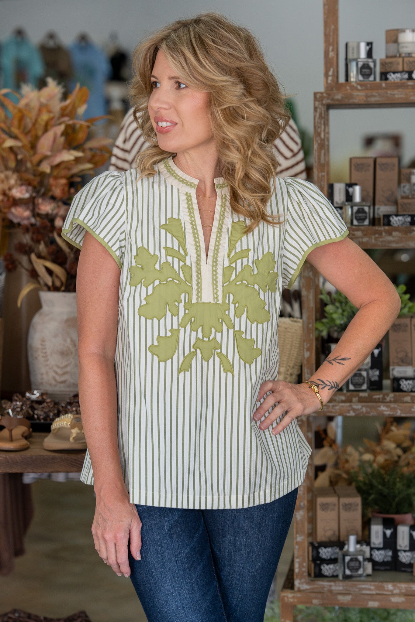 Audree Green Embroidered Top