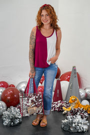 Brightside Colorblock Maroon/White Tank