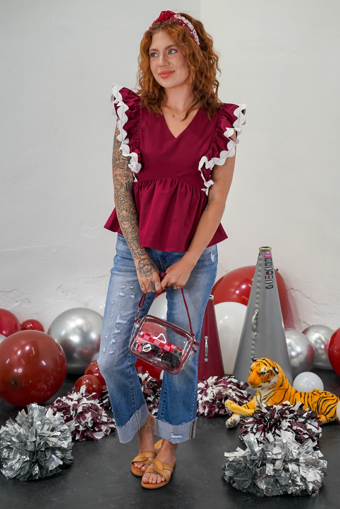 Millie Maroon & White Ric-Rac Top