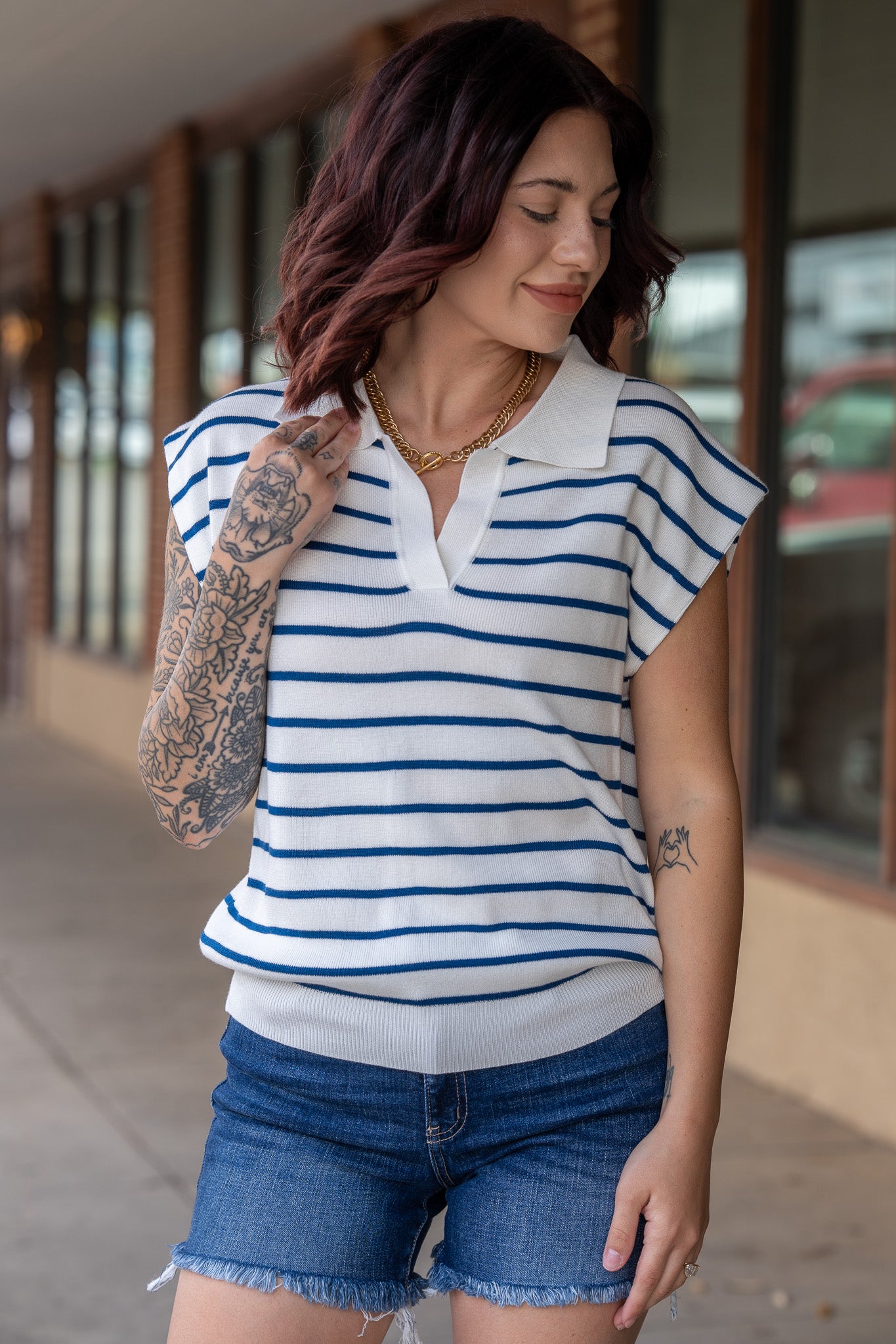 Lydia Navy & White Sleeveless Top