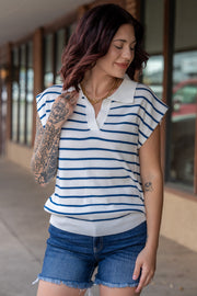 Lydia Navy & White Sleeveless Top