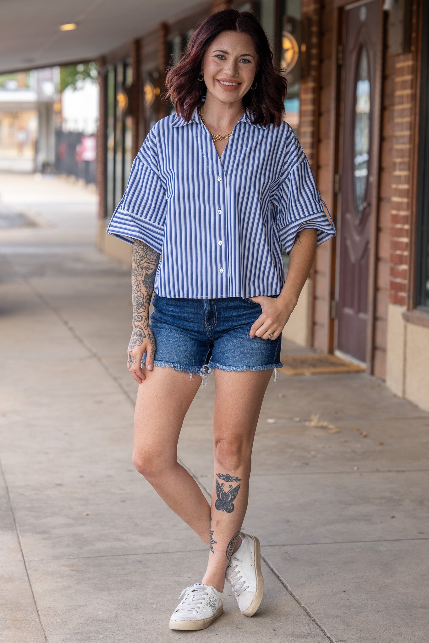 Remi Navy Button Down Top