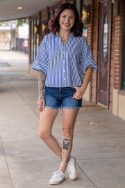 Remi Navy Button Down Top