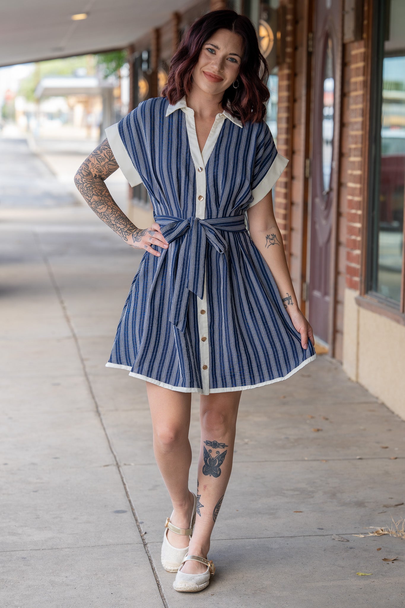 Jenna Navy Button Down Dress