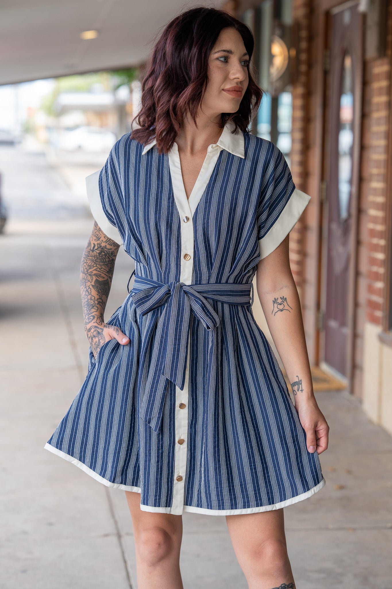 Jenna Navy Button Down Dress