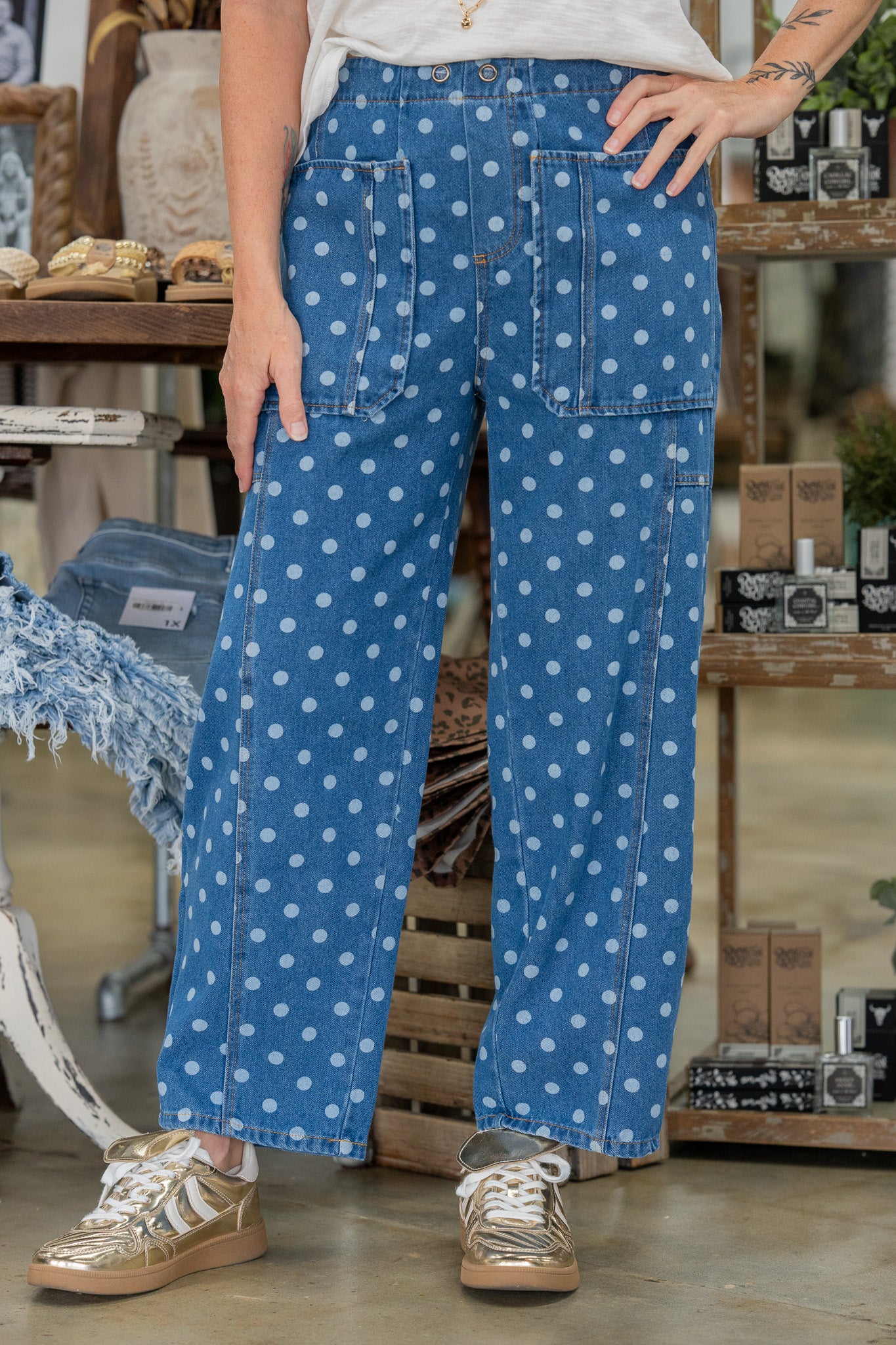 Vintage Breeze Polka Denim Pants