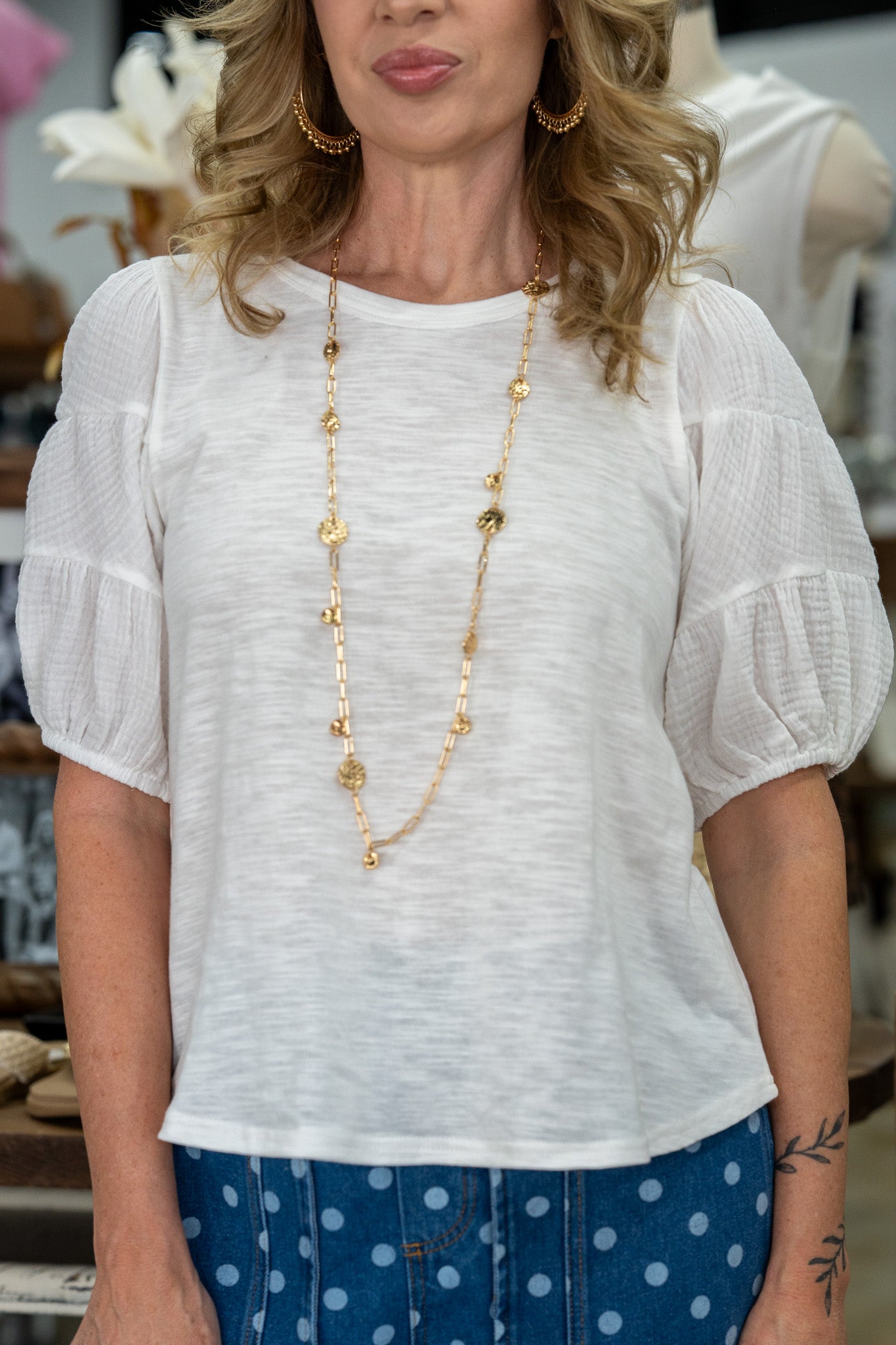 Melissa White Puff Sleeved Top