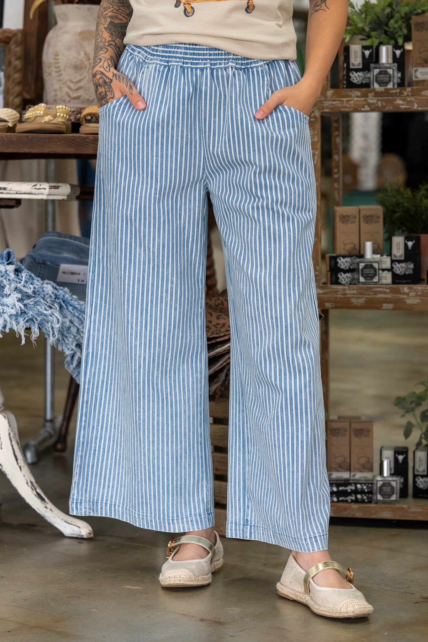 Anchors Up Striped Denim Pants
