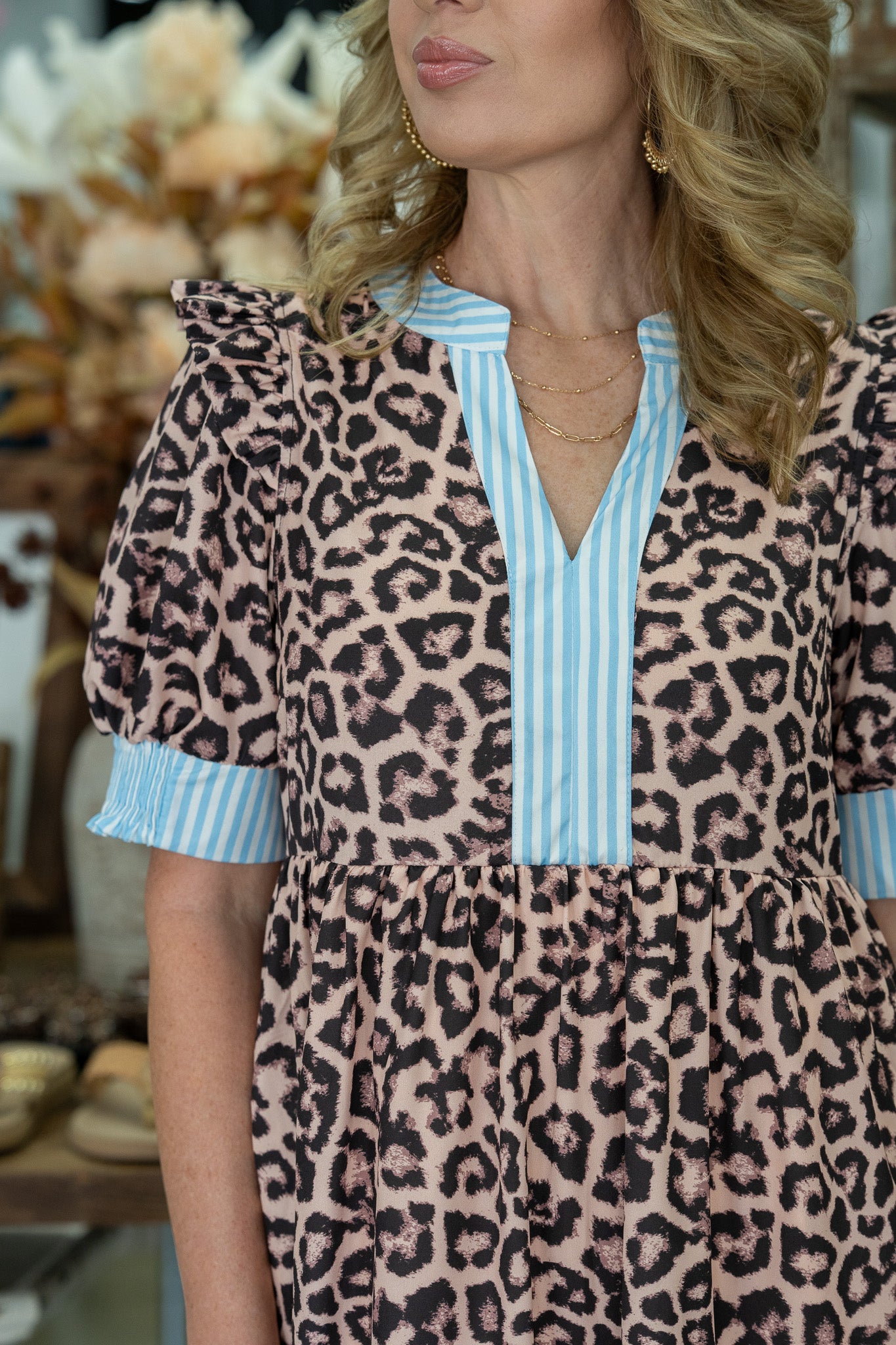 Lacy Leopard & Blue Stripe Dress - Final Sale!