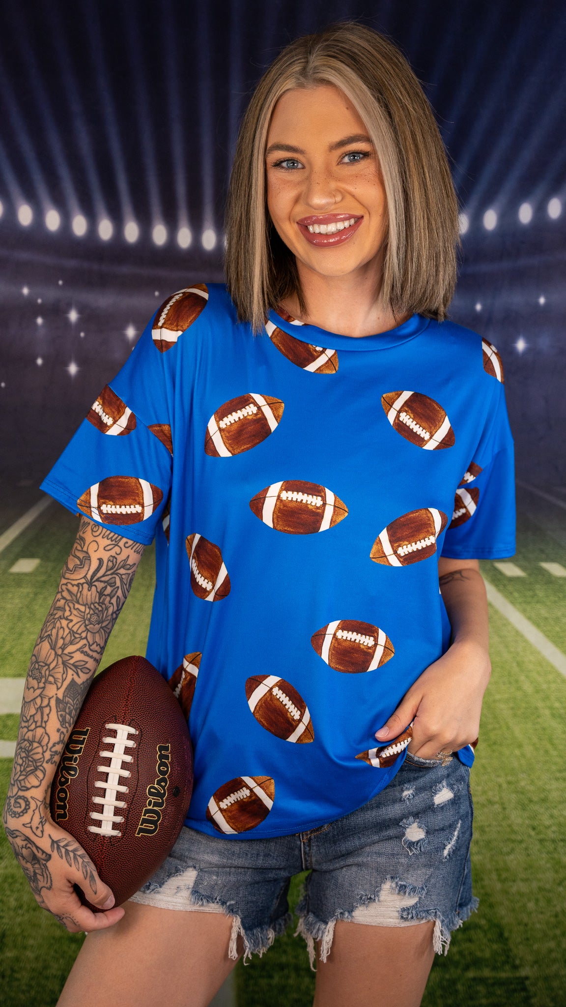 TOUCHDOWN Royal Blue Football Tee *Final Sale*