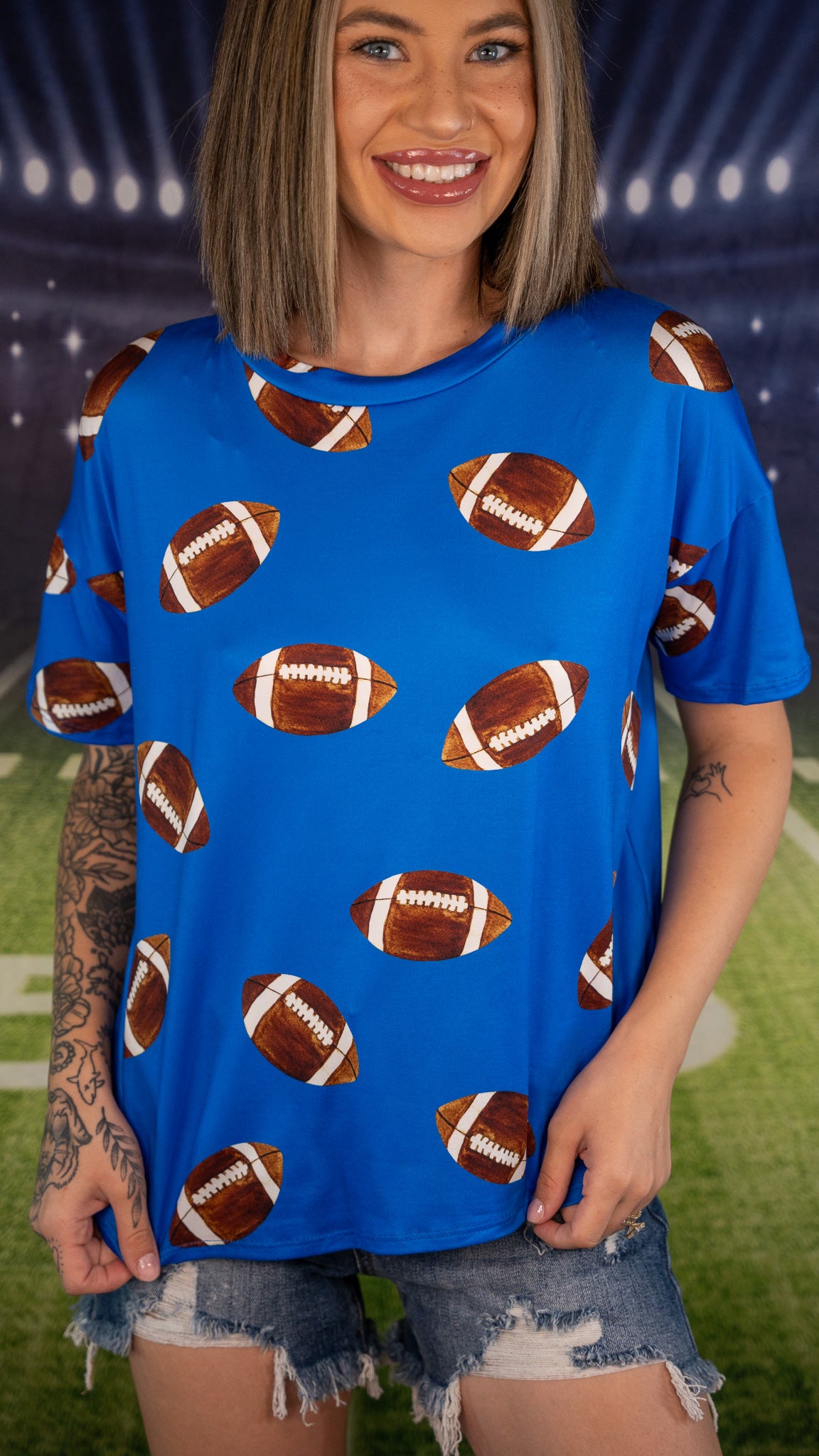 TOUCHDOWN Royal Blue Football Tee *Final Sale*