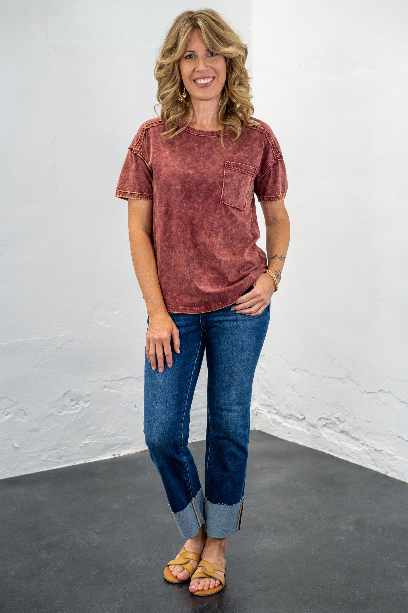 Micah Cabernet Acid Wash Tee