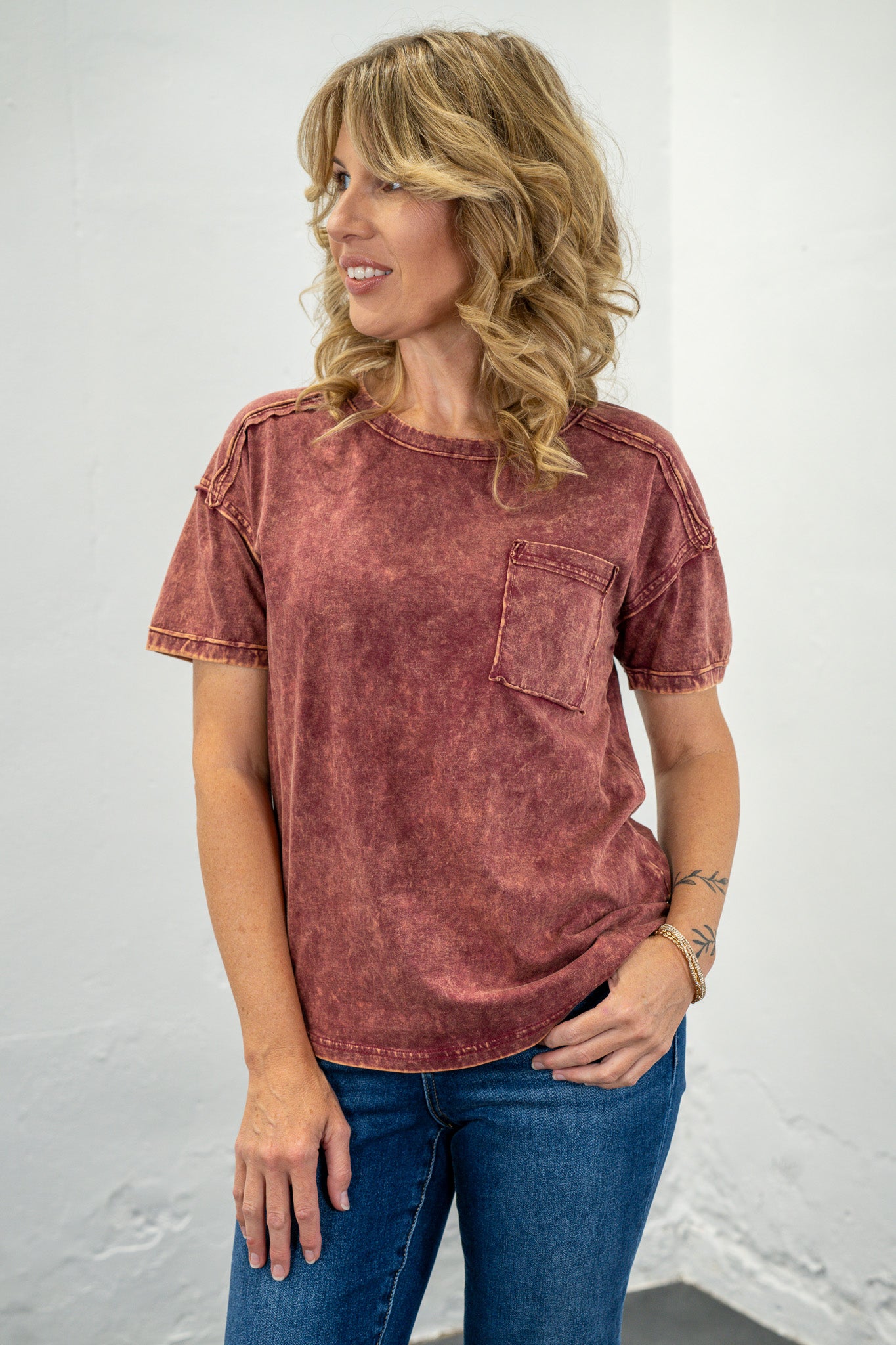 Micah Cabernet Acid Wash Tee