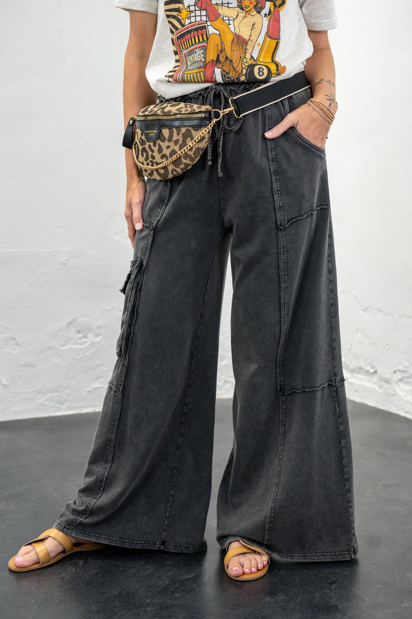 Andie Black Mineral Wash Cargo Pants