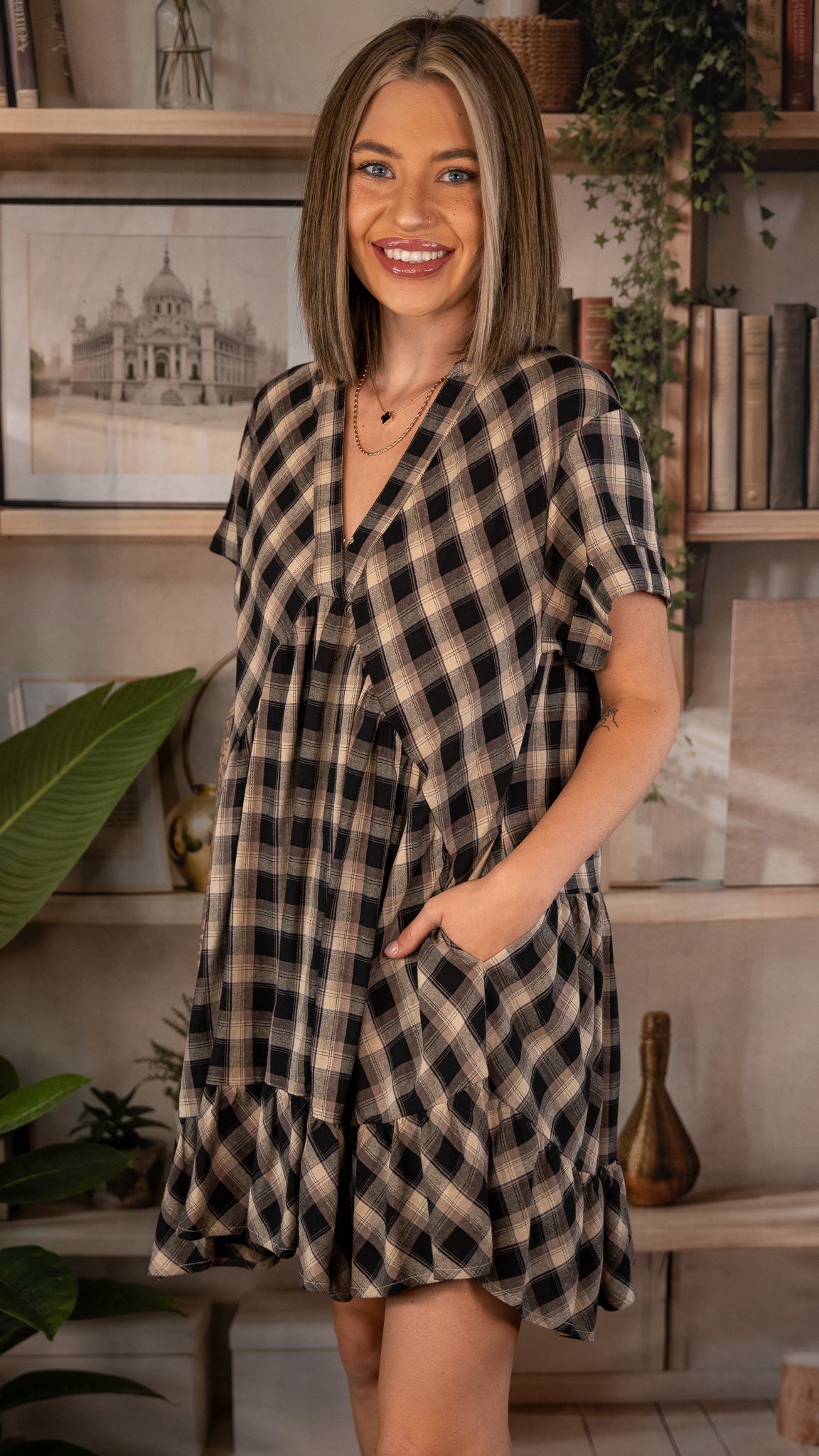 Alexandria Black Plaid Dress