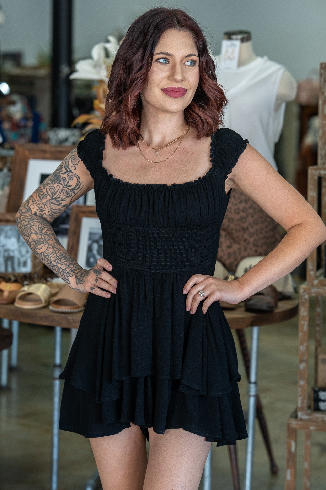 Jazlyn Black Ruffle Romper