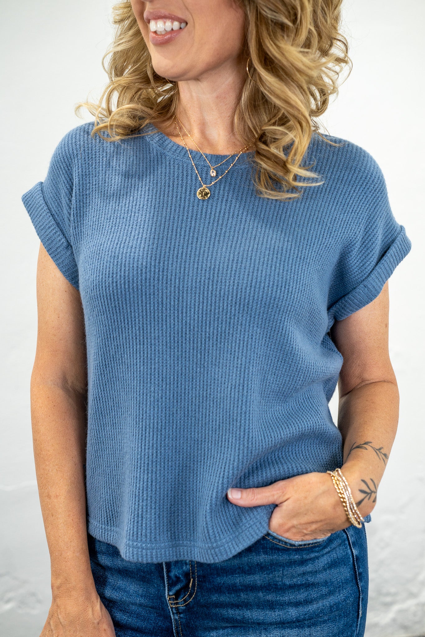 Lana Dusty Blue Knit Top