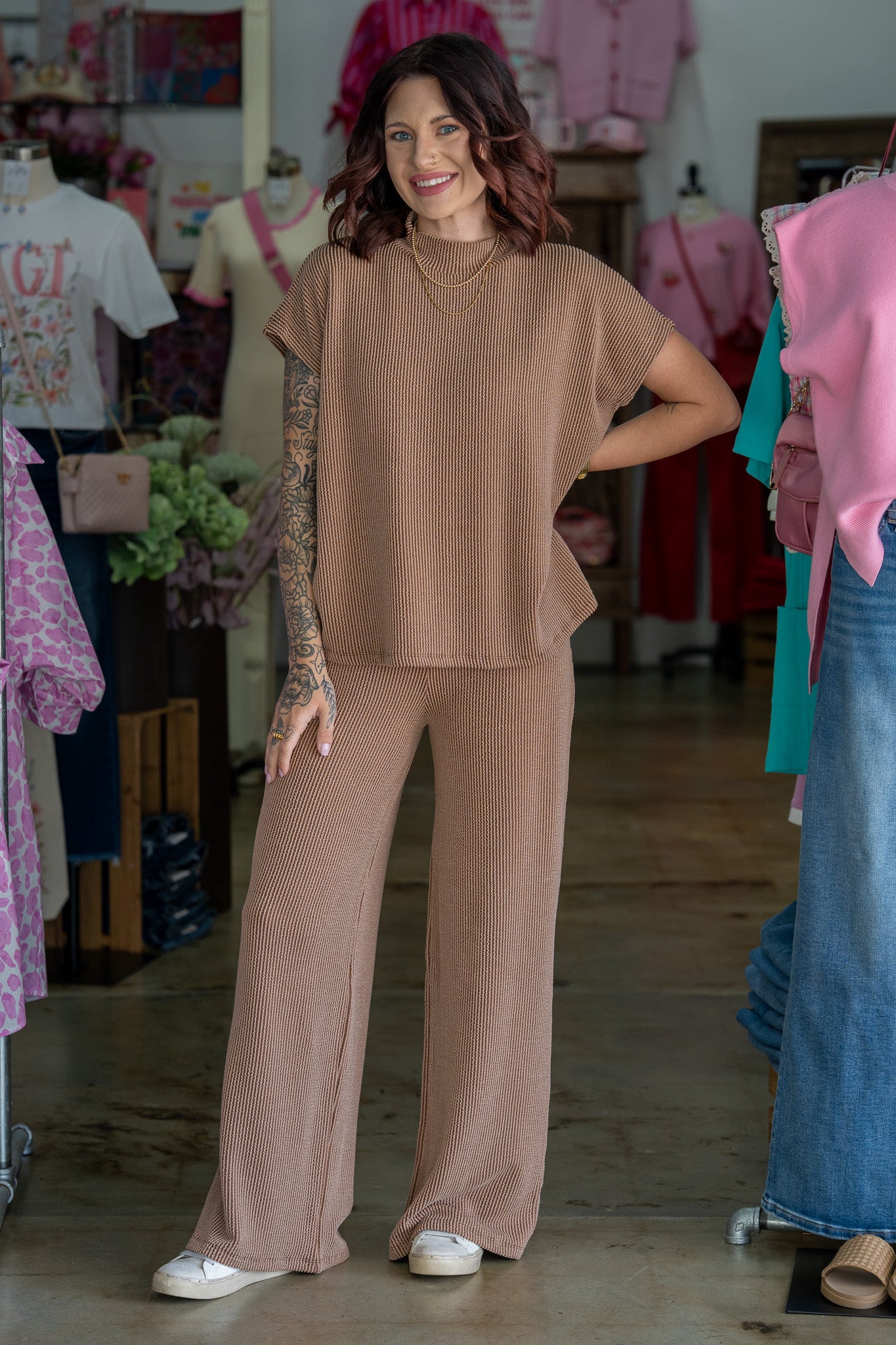 Alma Mock Neck Cappuccino Pant Set