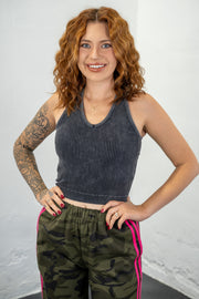 Allie Ash Black V-Neck Crop Tank