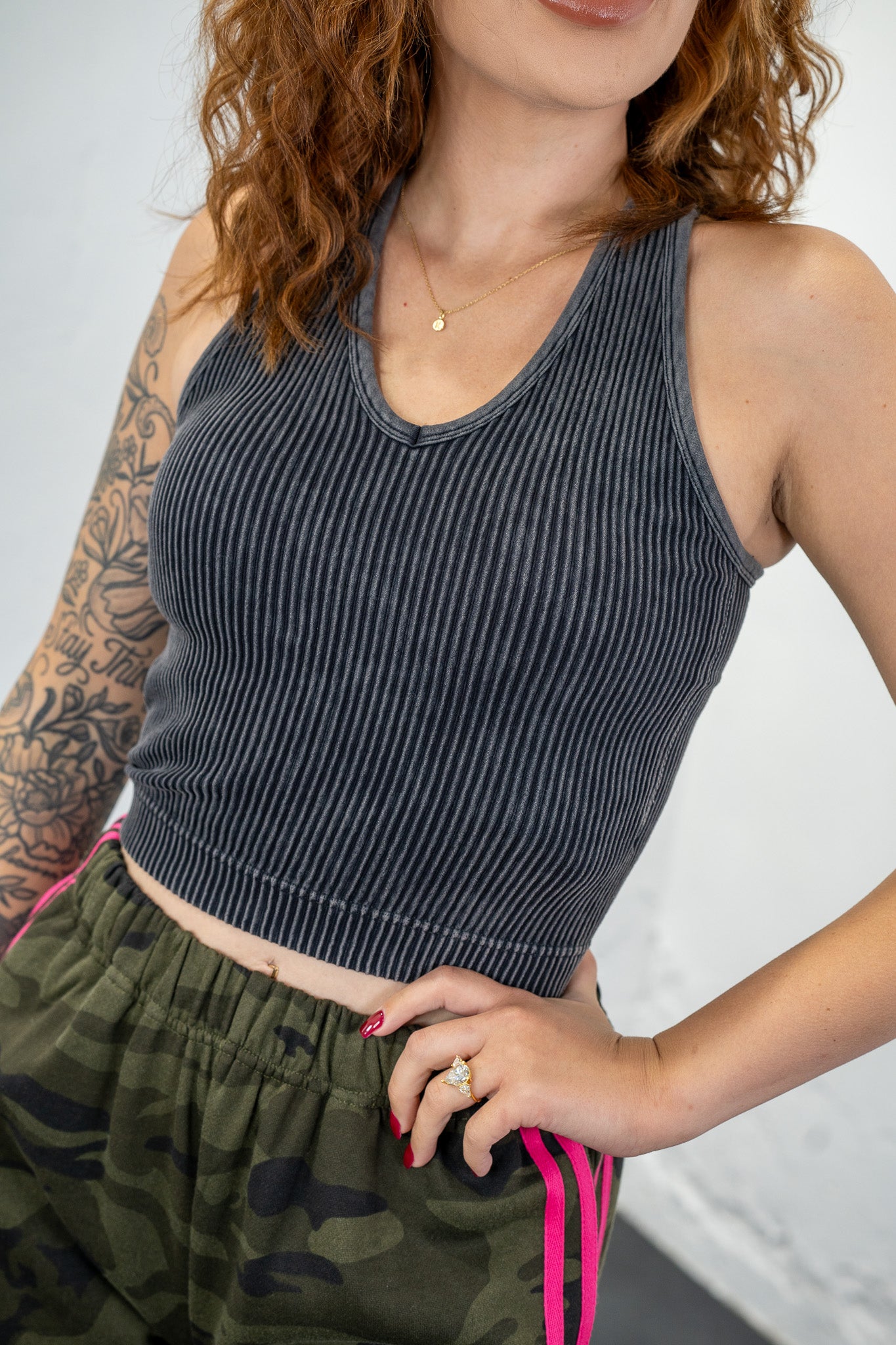 Allie Ash Black V-Neck Crop Tank