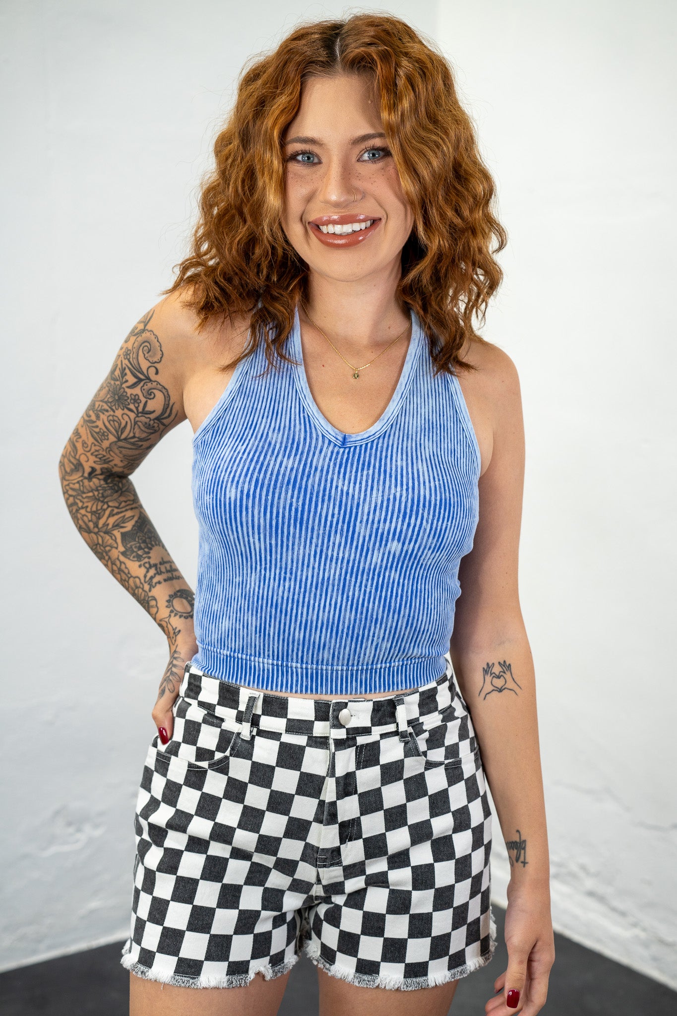 Allie Light Indigo V-Neck Crop Tank