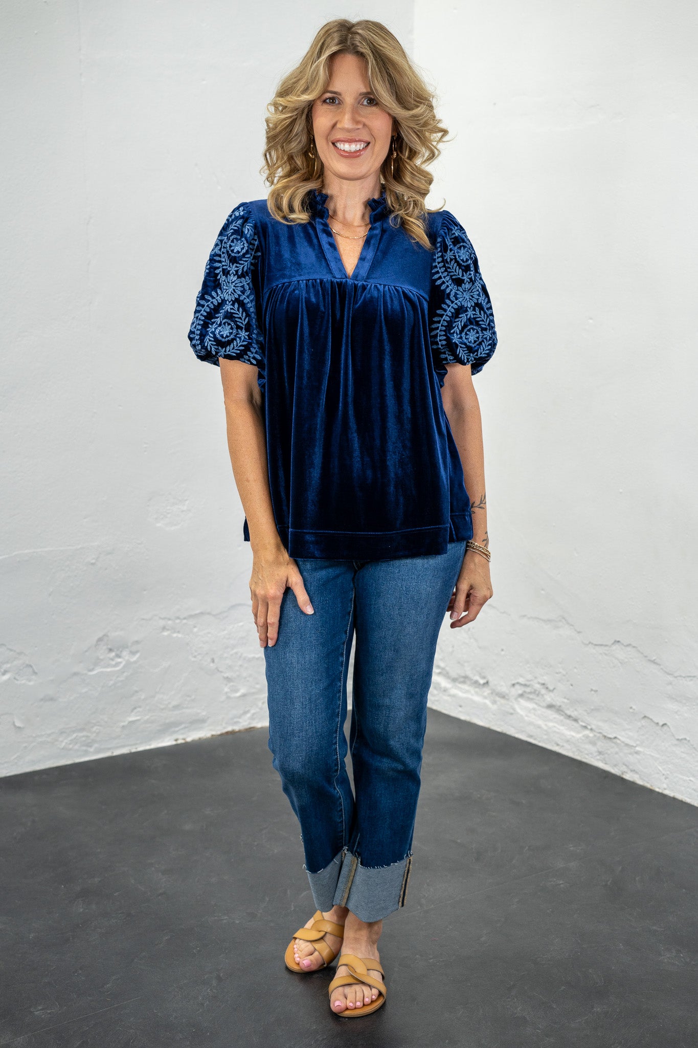 Kayla Navy Velvet Top
