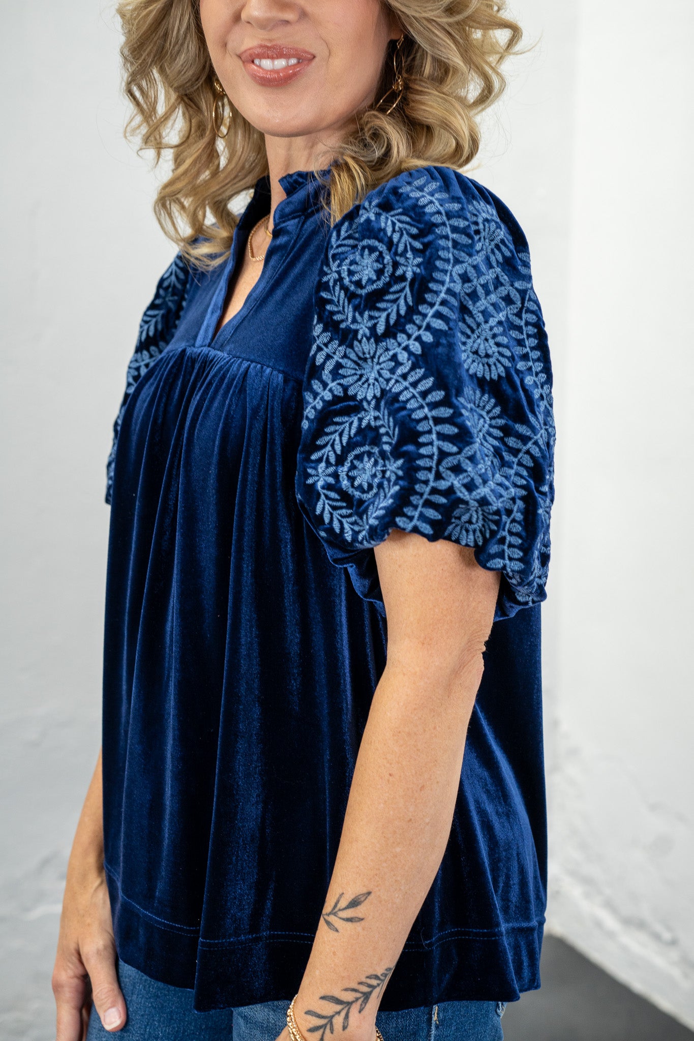 Kayla Navy Velvet Top