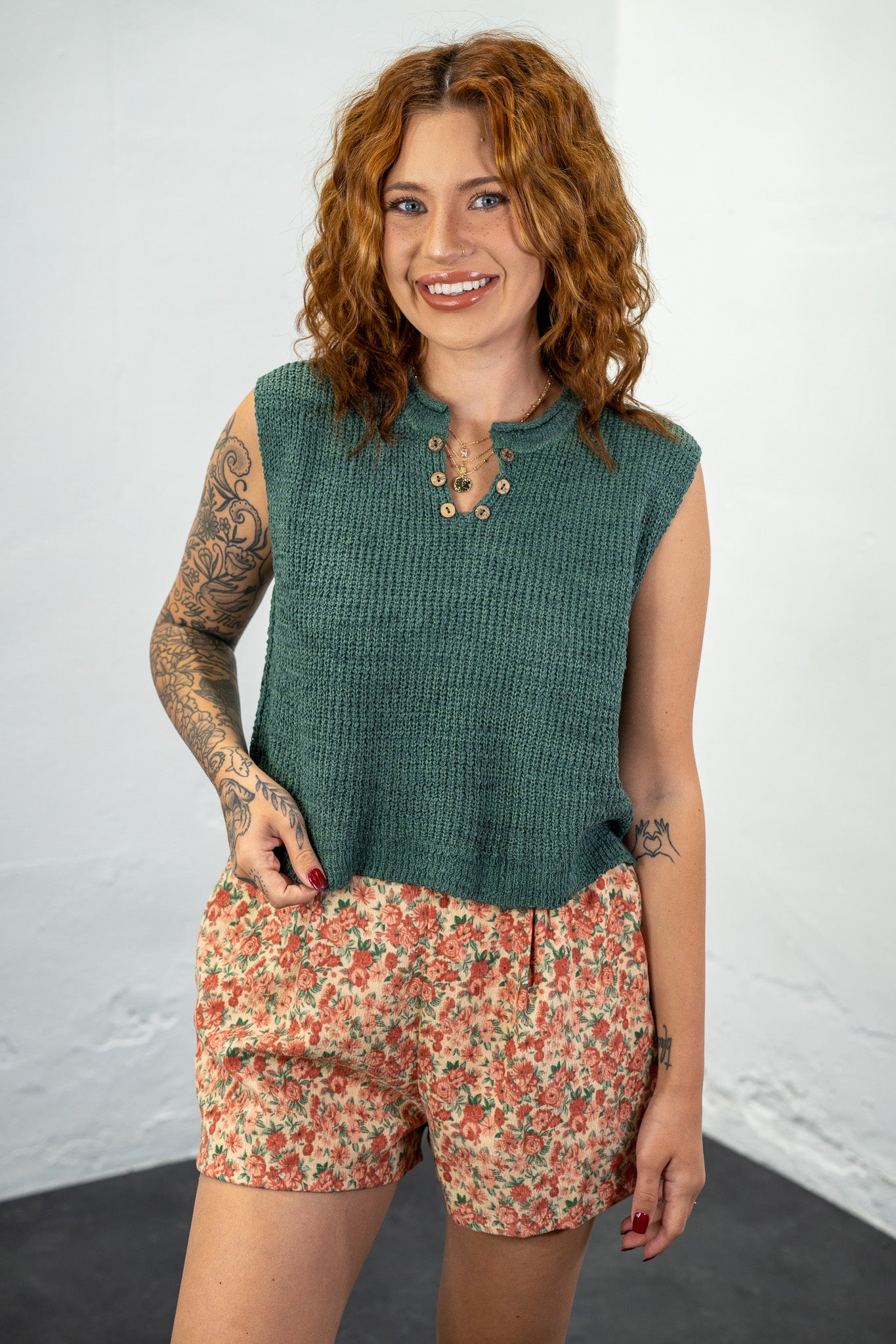Carla Ash Jade Split Neck Knit Top