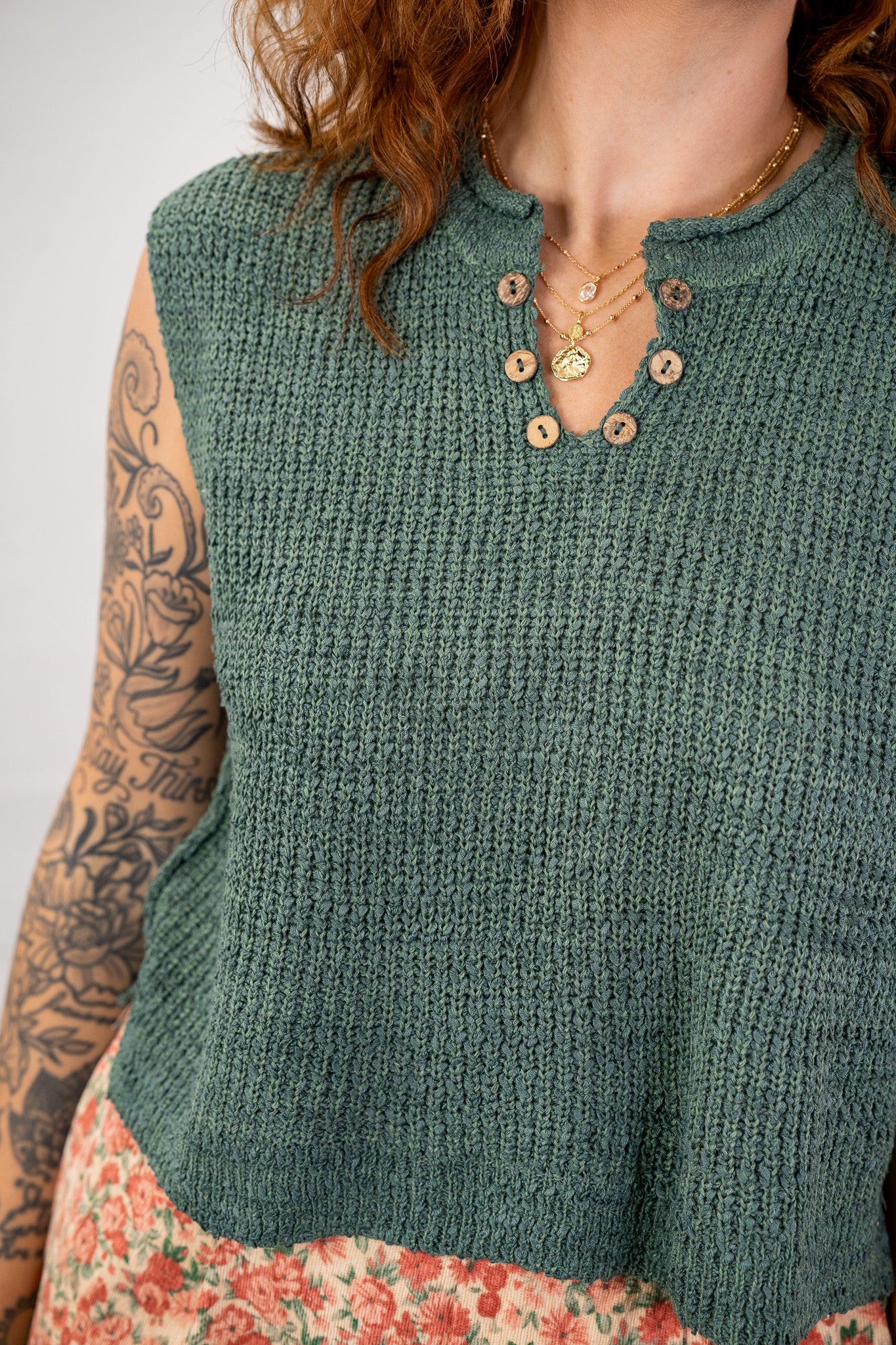 Carla Ash Jade Split Neck Knit Top