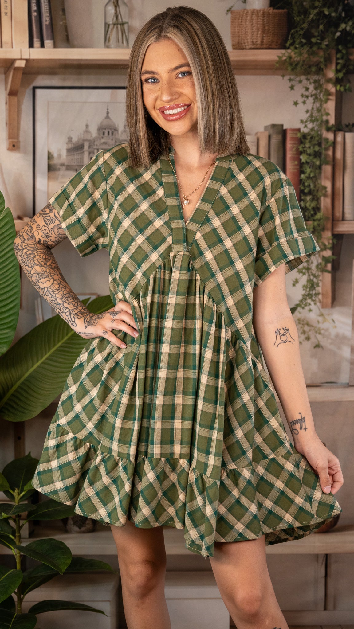 Alexandria Green Plaid Dress