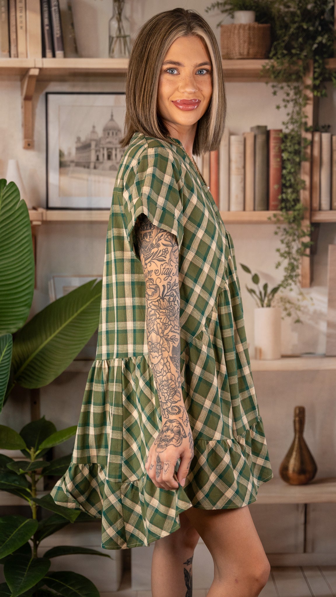 Alexandria Green Plaid Dress