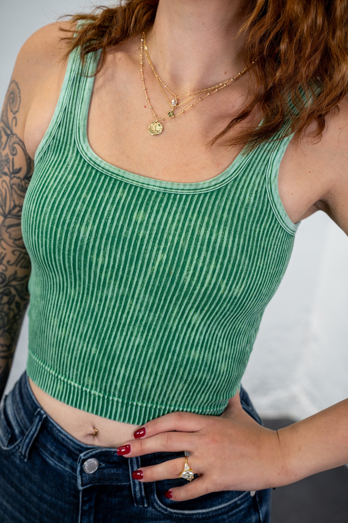 Britt Green Ribbed Crop Top