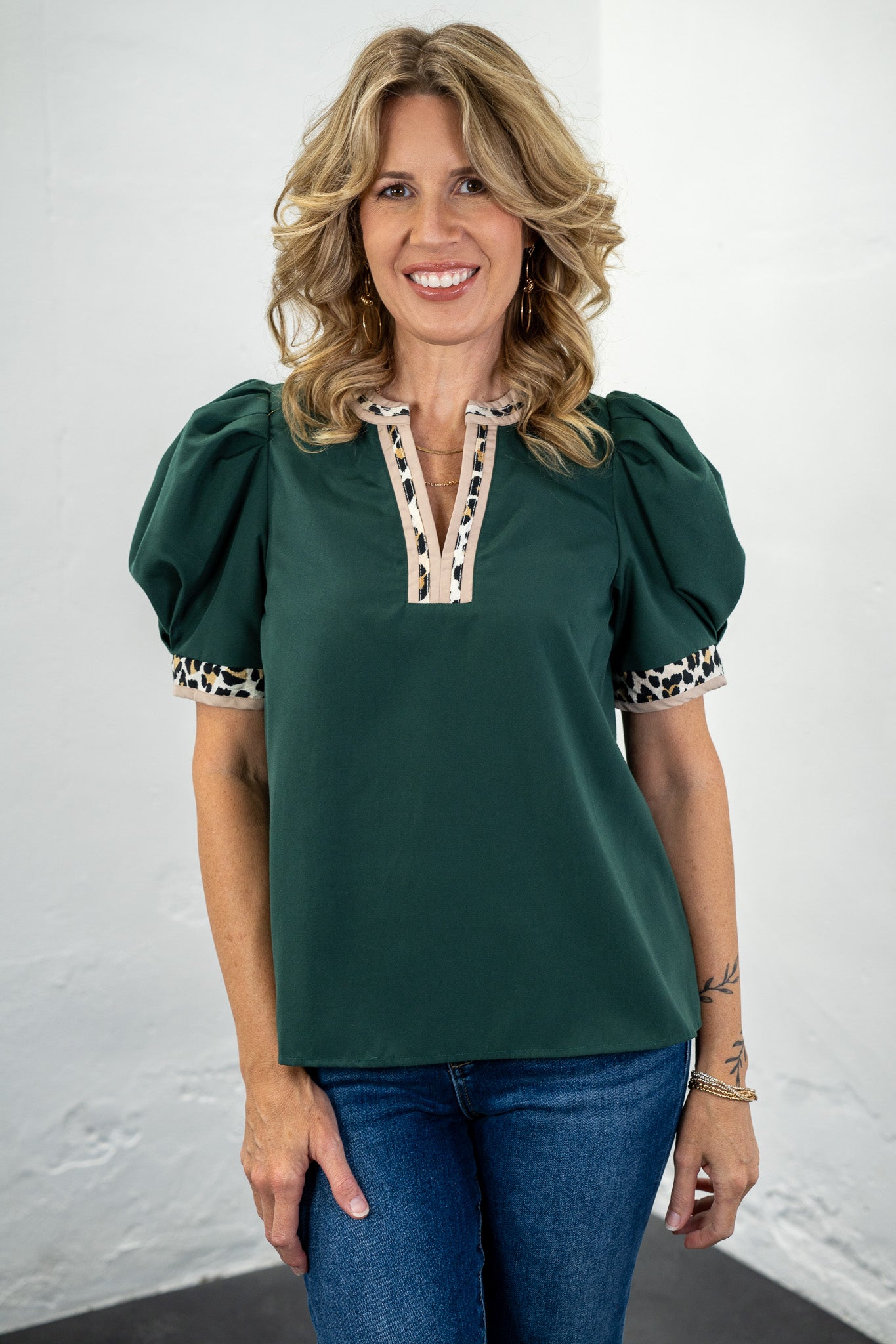 Allie Hunter Green Leopard Blouse