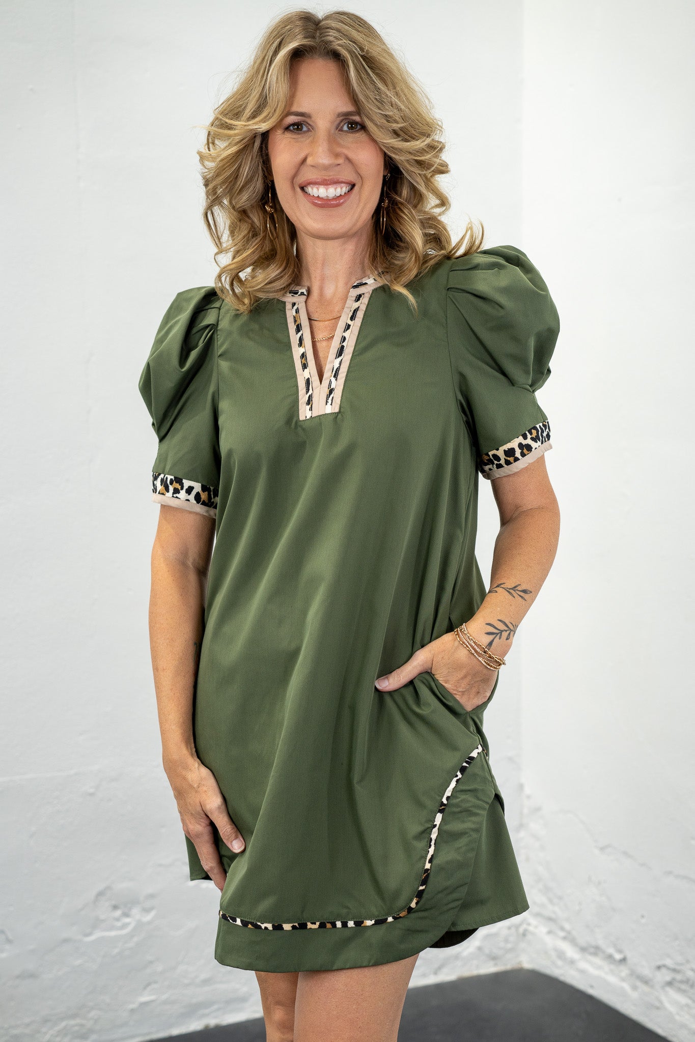Krissy Olive & Leopard Dress