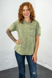 Micah Light Olive Acid Wash Tee