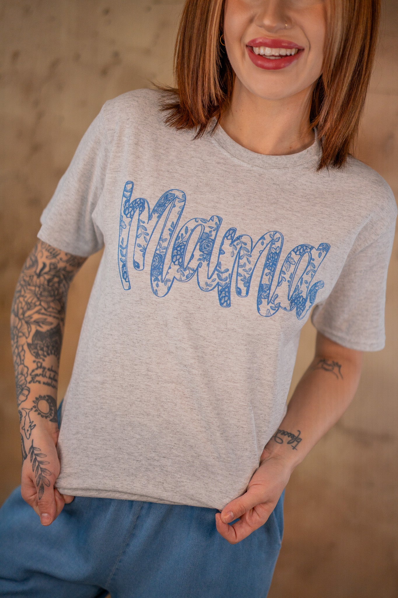 Blue & White Floral MAMA Tee