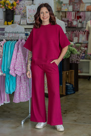 Ribbed Revival Wine Pant Set