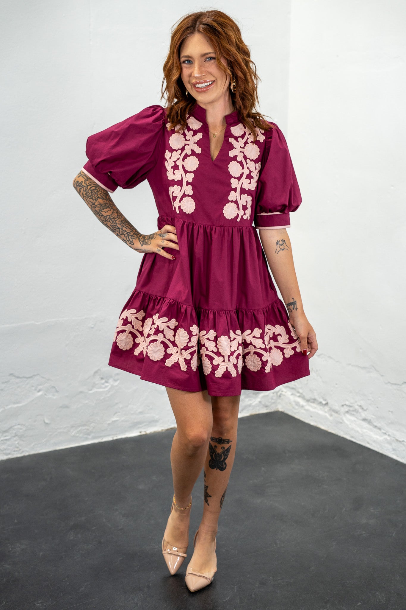 Bristol Burgundy & Light Pink Dress