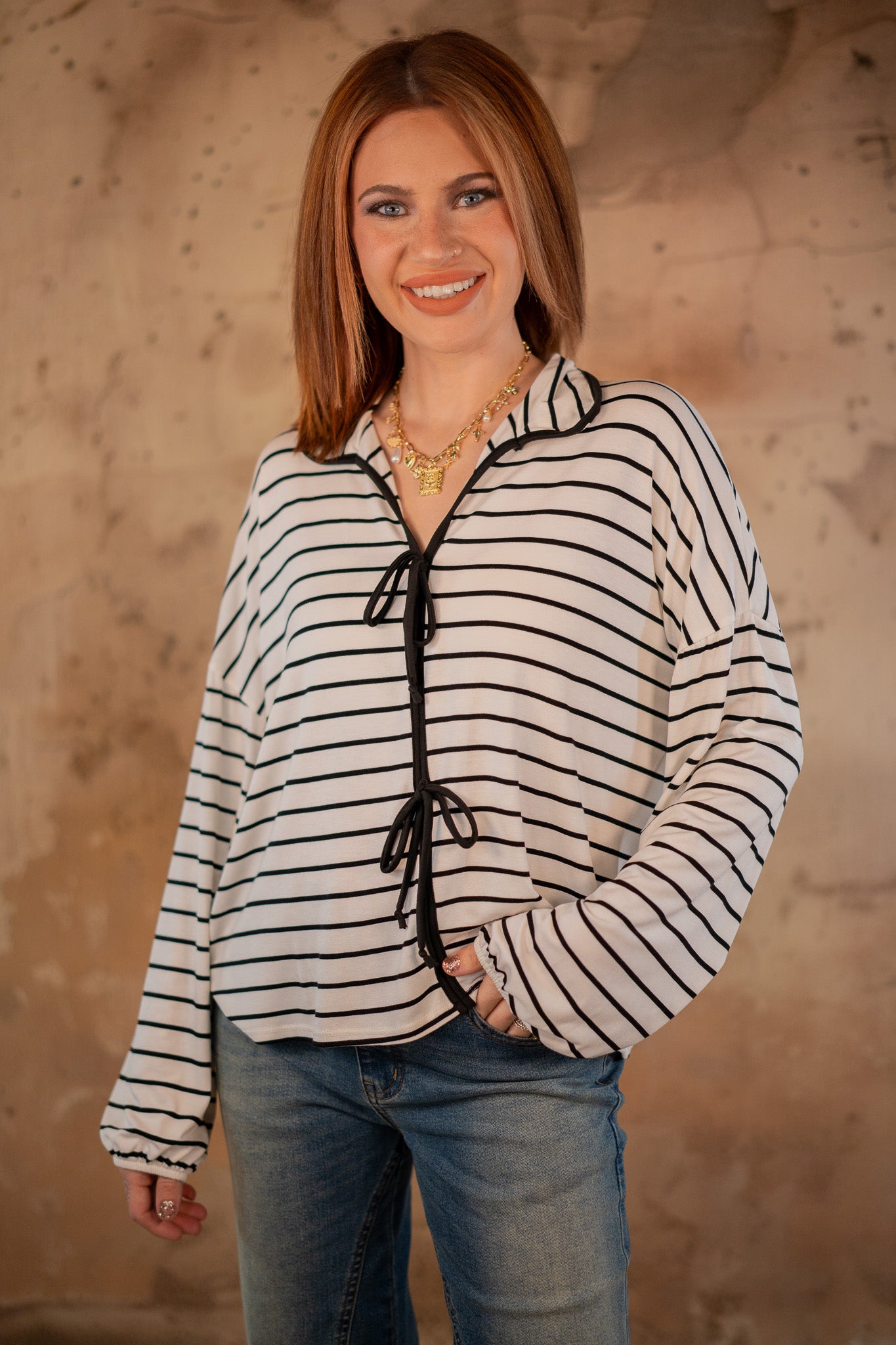 Evelyn Black Striped Top