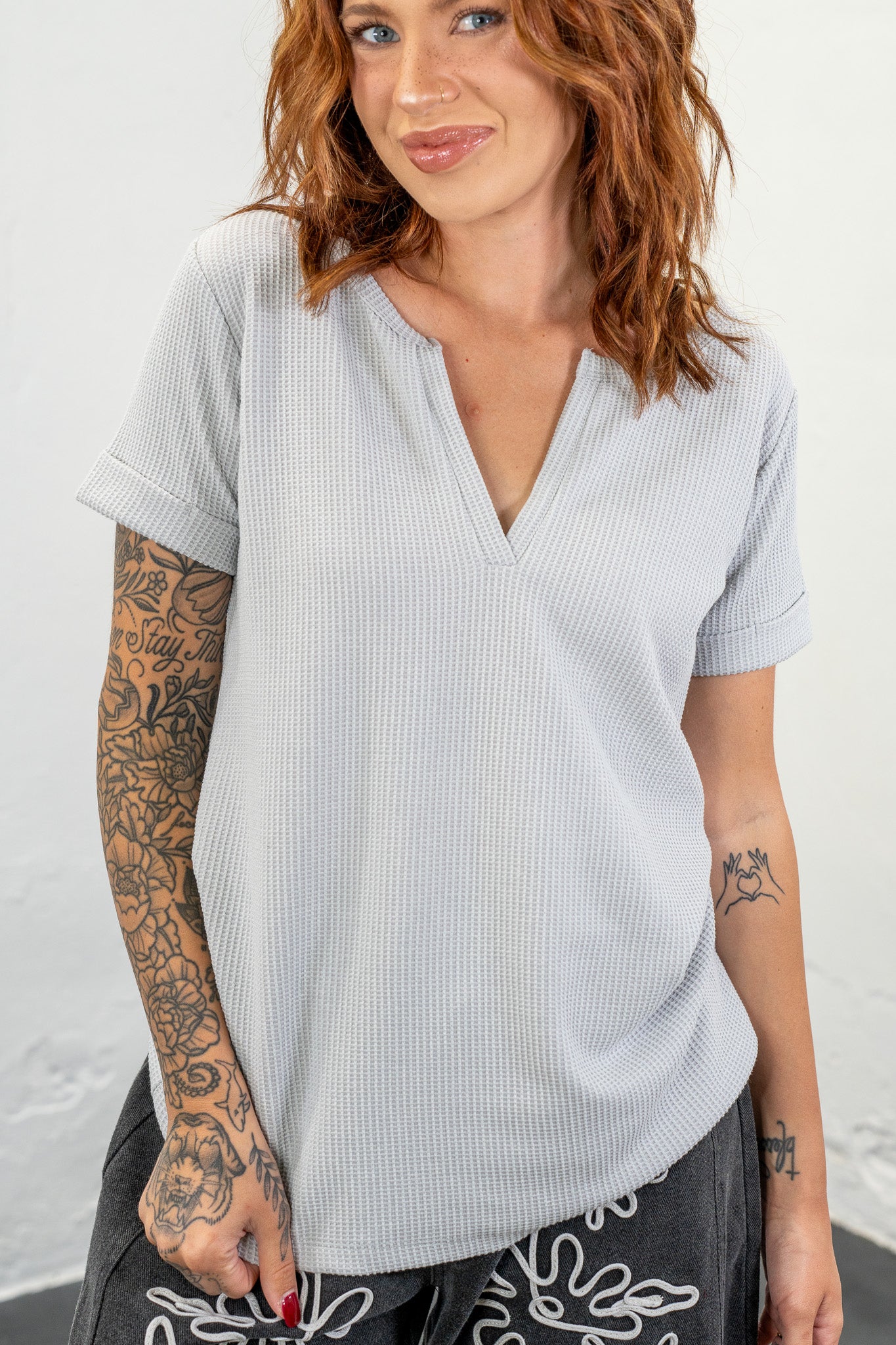 Vicki Light Grey Baby Waffle Knit Tee