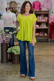 Tabbie Lime Waffle Knit Top