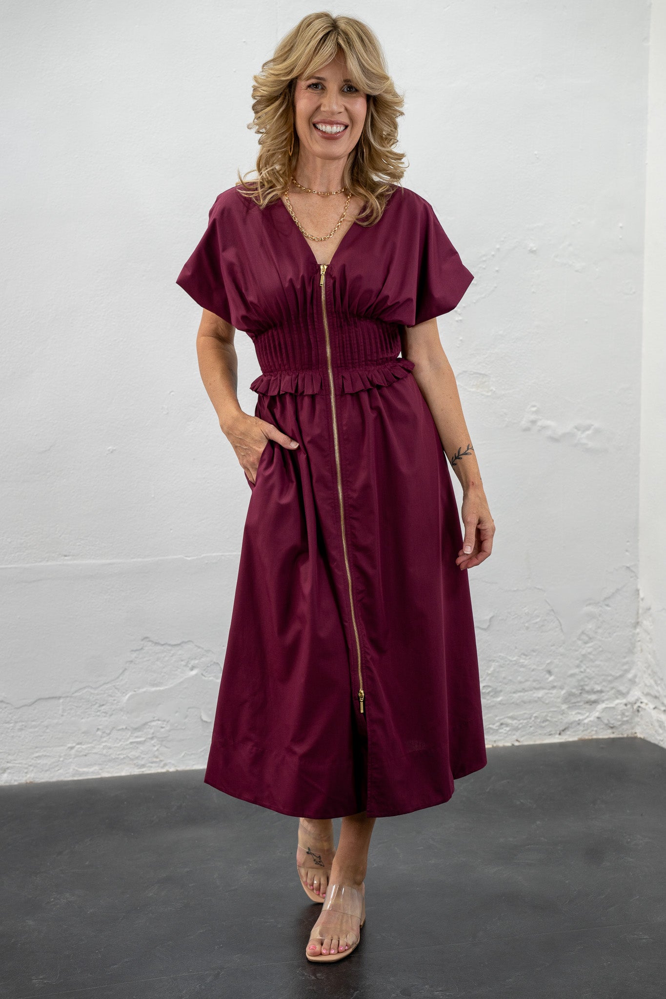 Amara Zip Front Midi Dress