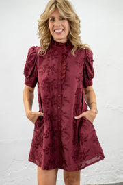 Mandy Maroon Textured Floral Dress