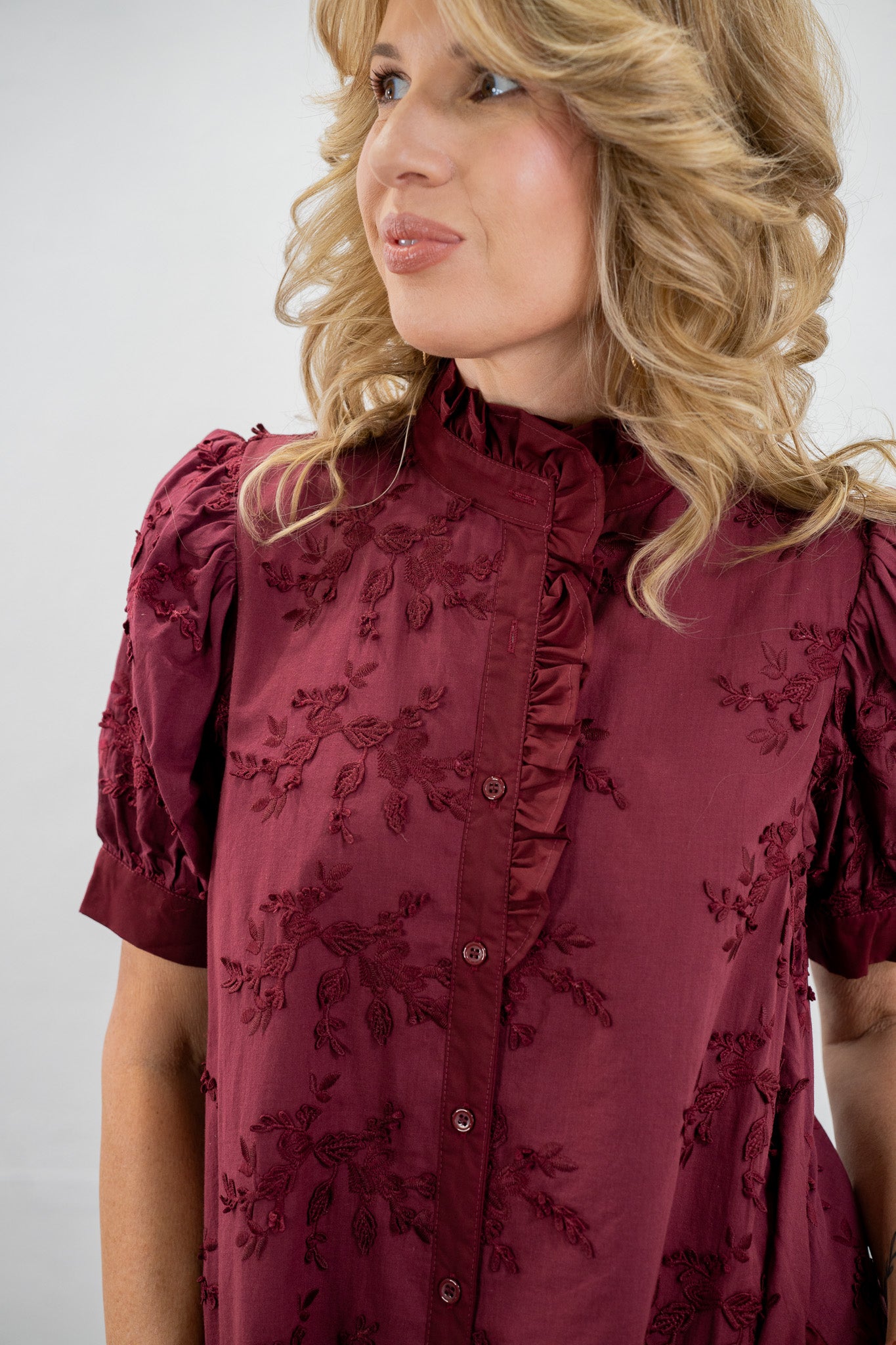 Mandy Maroon Textured Floral Dress