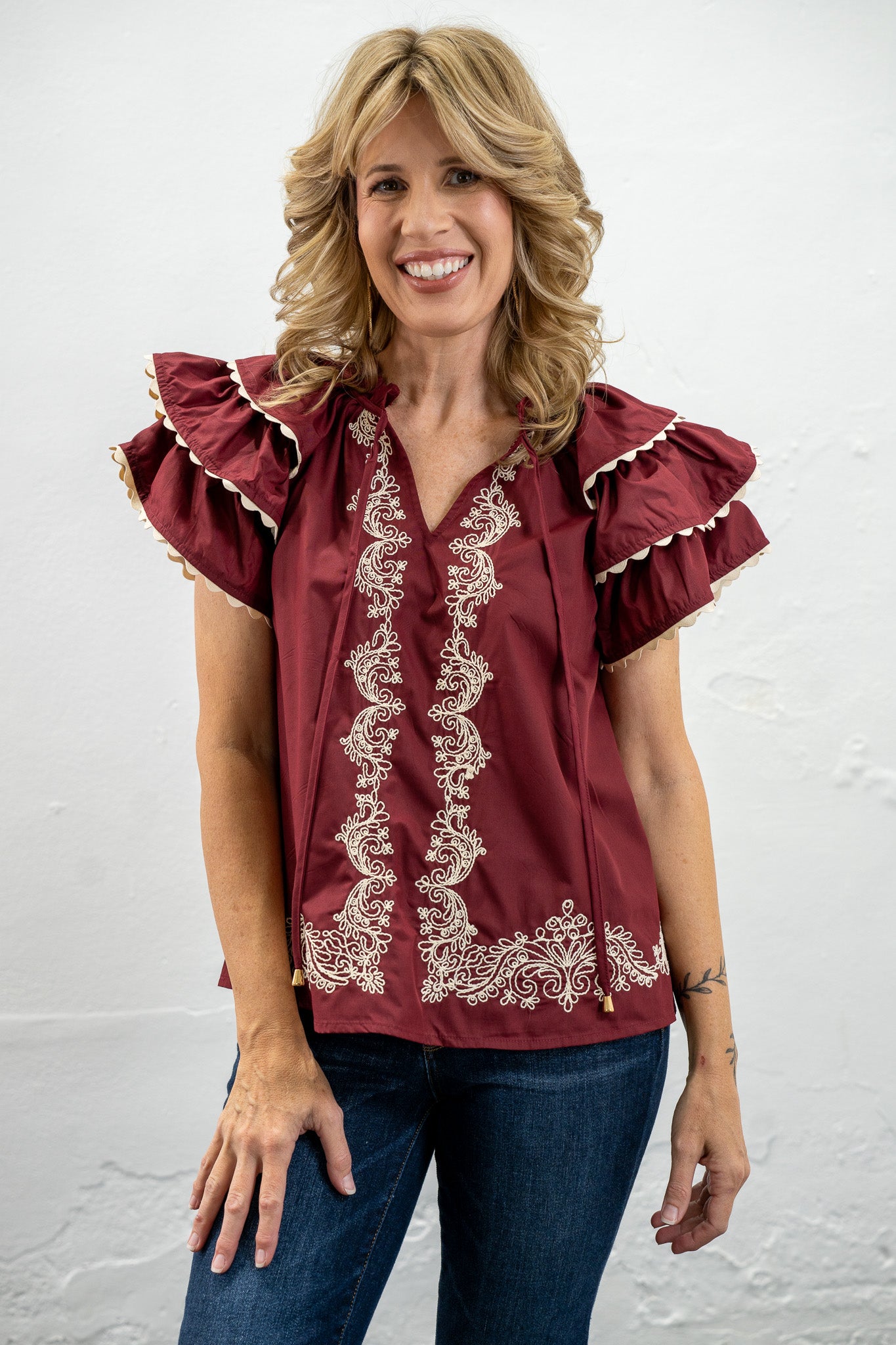 Flutter Kiss Embroidered Top