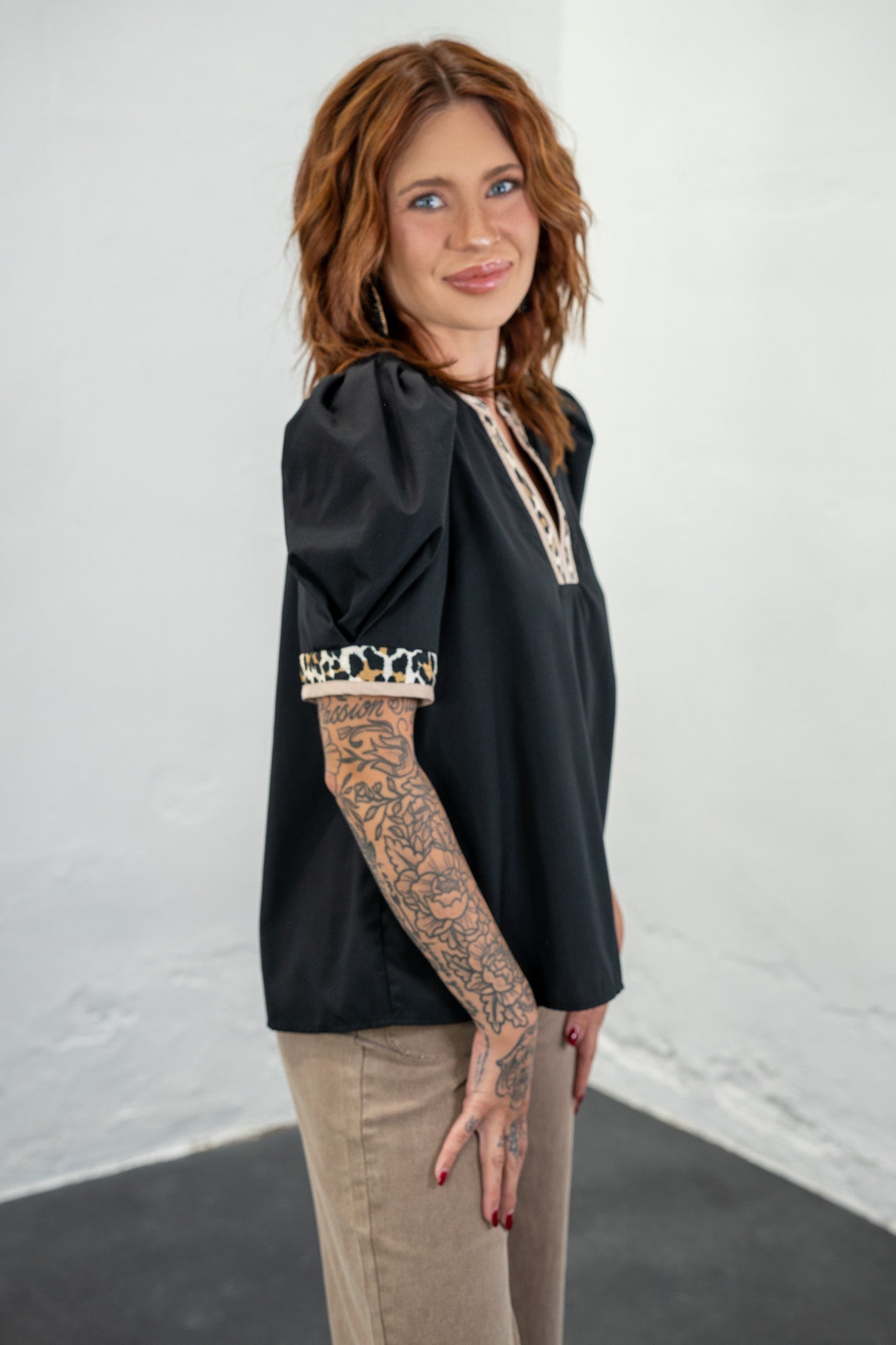 Allie Black Leopard Blouse